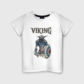 Детская футболка хлопок с принтом Викинг | Viking | Воин (Z) в Белгороде, 100% хлопок | круглый вырез горловины, полуприлегающий силуэт, длина до линии бедер | scandinavian | skull | valhala | valhalla | viking | vikings | warriros | вальхала | викинг | воин | скандинавия | скандинавская мифология | череп
