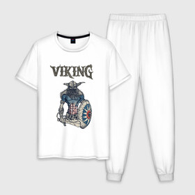 Мужская пижама хлопок с принтом Викинг | Viking | Воин (Z) в Белгороде, 100% хлопок | брюки и футболка прямого кроя, без карманов, на брюках мягкая резинка на поясе и по низу штанин
 | scandinavian | skull | valhala | valhalla | viking | vikings | warriros | вальхала | викинг | воин | скандинавия | скандинавская мифология | череп