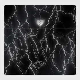 Магнитный плакат 3Х3 с принтом Разбитое сердце в Белгороде, Полимерный материал с магнитным слоем | 9 деталей размером 9*9 см | Тематика изображения на принте: иероглифы | луна | молния | сердце | сердце разбитое | черно белый