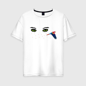 Женская футболка хлопок Oversize с принтом Глаза и попугай в Белгороде, 100% хлопок | свободный крой, круглый ворот, спущенный рукав, длина до линии бедер
 | summer | веснушки | глаза | лицо | попугай | птица