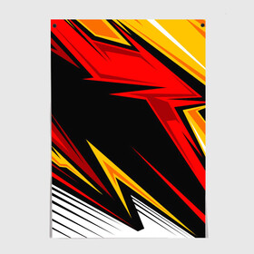 Постер с принтом КРАСНО-ЖЕЛТЫЙ СПОРТ | SPORT в Белгороде, 100% бумага
 | бумага, плотность 150 мг. Матовая, но за счет высокого коэффициента гладкости имеет небольшой блеск и дает на свету блики, но в отличии от глянцевой бумаги не покрыта лаком | 3d | abstraction | geometry | hexagon | neon | paints | red | stripes | texture | yellow | абстракция | брызги | геометрия | желтый | краски | красный | неон | неоновый | разлом | соты | текстура