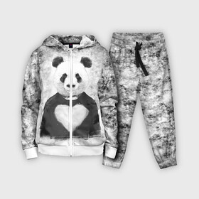 Детский костюм 3D с принтом Панда Любовь Сердце Меланж в Белгороде,  |  | animals | beast | panda | глаза | животные | звери | краски | любовь | меланж | милые | панда | пятна | растения | сердце | серый | цветы | чб | эвкалипт