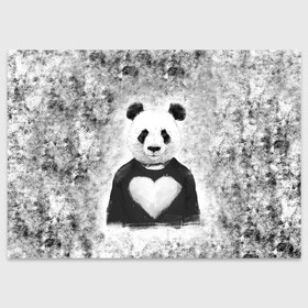 Поздравительная открытка с принтом Панда Любовь Сердце Меланж  в Белгороде, 100% бумага | плотность бумаги 280 г/м2, матовая, на обратной стороне линовка и место для марки
 | animals | beast | panda | глаза | животные | звери | краски | любовь | меланж | милые | панда | пятна | растения | сердце | серый | цветы | чб | эвкалипт