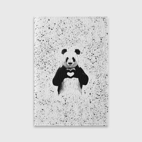 Обложка для паспорта матовая кожа с принтом Панда Любовь Сердце Брызги в Белгороде, натуральная матовая кожа | размер 19,3 х 13,7 см; прозрачные пластиковые крепления | Тематика изображения на принте: animals | beast | panda | брызги | глаза | животные | звери | краски | любовь | милые | панда | пятна | растения | сердце | серый | точки | цветы | чб | эвкалипт