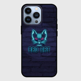 Чехол для iPhone 13 Pro с принтом Bad cat в Белгороде,  |  | neon | neon cat | кирпич | неон | неоновый кот | стена | тренд