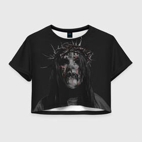 Женская футболка Crop-top 3D с принтом Joey Jordison в Белгороде, 100% полиэстер | круглая горловина, длина футболки до линии талии, рукава с отворотами | alternative | metall | music | rock | slipknot | slipnot | альтернатива | металл | музыка | рок | слипкнот | слипнот