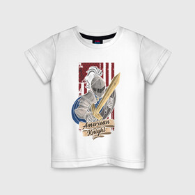 Детская футболка хлопок с принтом Американский рыцарь в Белгороде, 100% хлопок | круглый вырез горловины, полуприлегающий силуэт, длина до линии бедер | Тематика изображения на принте: америка | иллюстрация | меч | рыцарь | сша | щит