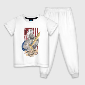 Детская пижама хлопок с принтом Американский рыцарь в Белгороде, 100% хлопок |  брюки и футболка прямого кроя, без карманов, на брюках мягкая резинка на поясе и по низу штанин
 | Тематика изображения на принте: америка | иллюстрация | меч | рыцарь | сша | щит