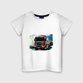 Детская футболка хлопок с принтом SCANIA Дальнобой в Белгороде, 100% хлопок | круглый вырез горловины, полуприлегающий силуэт, длина до линии бедер | грузовик | грузоперевозки | дальнобойщик | евро трак симулятор | машина. | тягач | фура