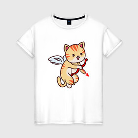 Женская футболка хлопок с принтом Angel Cat в Белгороде, 100% хлопок | прямой крой, круглый вырез горловины, длина до линии бедер, слегка спущенное плечо | angel | animal | cat | cute | kitty | meow | ангел | друг | животные | киска | кися | китти | кот | котенок | котик | котэ | кошечка | кошка | мур | мяу | питомец