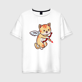 Женская футболка хлопок Oversize с принтом Angel Cat в Белгороде, 100% хлопок | свободный крой, круглый ворот, спущенный рукав, длина до линии бедер
 | angel | animal | cat | cute | kitty | meow | ангел | друг | животные | киска | кися | китти | кот | котенок | котик | котэ | кошечка | кошка | мур | мяу | питомец