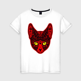 Женская футболка хлопок с принтом Devil Cat в Белгороде, 100% хлопок | прямой крой, круглый вырез горловины, длина до линии бедер, слегка спущенное плечо | animal | cat | cute | kitty | meow | друг | животные | киска | кися | китти | кот | котенок | котик | котэ | кошечка | кошка | мур | мяу | питомец