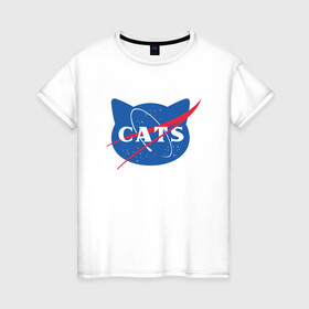 Женская футболка хлопок с принтом Cats NASA в Белгороде, 100% хлопок | прямой крой, круглый вырез горловины, длина до линии бедер, слегка спущенное плечо | animal | cat | cute | kitty | meow | nasa | space | друг | животные | киска | кися | китти | космос | кот | котенок | котик | котэ | кошечка | кошка | мур | мяу | питомец