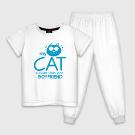 Детская пижама хлопок с принтом Мой кот красивее твоего парня в Белгороде, 100% хлопок |  брюки и футболка прямого кроя, без карманов, на брюках мягкая резинка на поясе и по низу штанин
 | animal | cat | cute | kitty | meow | друг | животные | киска | кися | китти | кот | котенок | котик | котэ | кошечка | кошка | мур | мяу | питомец