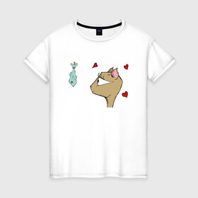 Женская футболка хлопок с принтом Love Fish в Белгороде, 100% хлопок | прямой крой, круглый вырез горловины, длина до линии бедер, слегка спущенное плечо | animal | cat | cute | kitty | meow | друг | животные | киска | кися | китти | кот | котенок | котик | котэ | кошечка | кошка | мур | мяу | питомец