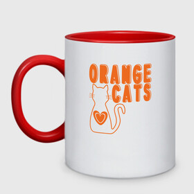 Кружка двухцветная с принтом Orange Cats в Белгороде, керамика | объем — 330 мл, диаметр — 80 мм. Цветная ручка и кайма сверху, в некоторых цветах — вся внутренняя часть | animal | cat | cute | kitty | meow | друг | животные | киска | кися | китти | кот | котенок | котик | котэ | кошечка | кошка | мур | мяу | питомец