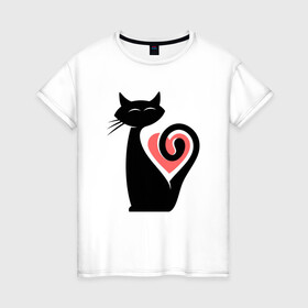 Женская футболка хлопок с принтом Heart Cat в Белгороде, 100% хлопок | прямой крой, круглый вырез горловины, длина до линии бедер, слегка спущенное плечо | animal | cat | cute | kitty | meow | друг | животные | киска | кися | китти | кот | котенок | котик | котэ | кошечка | кошка | мур | мяу | питомец | сердце