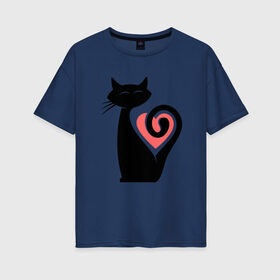 Женская футболка хлопок Oversize с принтом Heart Cat в Белгороде, 100% хлопок | свободный крой, круглый ворот, спущенный рукав, длина до линии бедер
 | animal | cat | cute | kitty | meow | друг | животные | киска | кися | китти | кот | котенок | котик | котэ | кошечка | кошка | мур | мяу | питомец | сердце