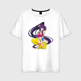 Женская футболка хлопок Oversize с принтом Anime girl 18+ в Белгороде, 100% хлопок | свободный крой, круглый ворот, спущенный рукав, длина до линии бедер
 | аниме | анимешная | вайфу | девочка | девушка | кавайная | милая | тян | фиолетовые волосы