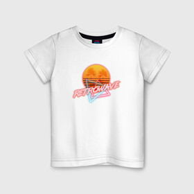 Детская футболка хлопок с принтом Retrowave style в Белгороде, 100% хлопок | круглый вырез горловины, полуприлегающий силуэт, длина до линии бедер | Тематика изображения на принте: neon | palms | retrowave | sun | sunset | закат | неон | пальмы | ретровейв | солнце