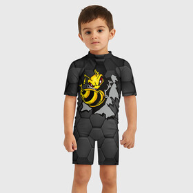 Детский купальный костюм 3D с принтом Оса 3D в Белгороде, Полиэстер 85%, Спандекс 15% | застежка на молнии на спине | 3d | жало | мед | насекомое | оса | пчела