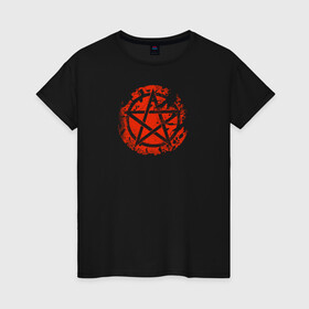 Женская футболка хлопок с принтом Пентаграмма  в Белгороде, 100% хлопок | прямой крой, круглый вырез горловины, длина до линии бедер, слегка спущенное плечо | демон | дьявол | зло | пентаграмма | сатана | символ