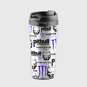 Термокружка-непроливайка с принтом PITBULL SYNDICATE X MONSTER в Белгороде, внутренняя часть — пищевой пластик, наружная часть — прозрачный пластик, между ними — полиграфическая вставка с рисунком | объем — 350 мл, герметичная крышка | games | monster energy | pitbull syndicate | игры | питбудь синдикат | питбуль | разработчик игр | собака | энергетик. | эрик давидыч