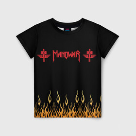 Детская футболка 3D с принтом Manowar в Белгороде, 100% гипоаллергенный полиэфир | прямой крой, круглый вырез горловины, длина до линии бедер, чуть спущенное плечо, ткань немного тянется | manowar | metal | rock | группы | мановар | металл | рок | роцк