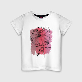 Детская футболка хлопок с принтом Восточная лилия в Белгороде, 100% хлопок | круглый вырез горловины, полуприлегающий силуэт, длина до линии бедер | графика | красный | лилия | природа | розовый | цветы