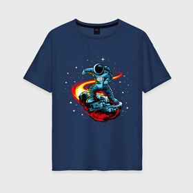 Женская футболка хлопок Oversize с принтом Космонавт на метеорите в Белгороде, 100% хлопок | свободный крой, круглый ворот, спущенный рукав, длина до линии бедер
 | astronaut | galaxy | meteor | science | space | spaceman | stars | universe | астронавт | звезды | космонавт | космос | метеор | метеорит