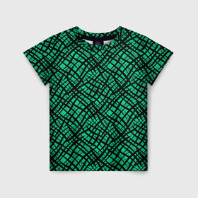 Детская футболка 3D с принтом Абстрактный зелено-черный узор в Белгороде, 100% гипоаллергенный полиэфир | прямой крой, круглый вырез горловины, длина до линии бедер, чуть спущенное плечо, ткань немного тянется | Тематика изображения на принте: абстрактный | зеленый | креативный камуфляж | линии | молодежный | полосатый | черный