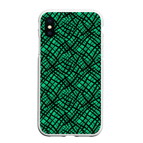 Чехол для iPhone XS Max матовый с принтом Абстрактный зелено-черный узор в Белгороде, Силикон | Область печати: задняя сторона чехла, без боковых панелей | Тематика изображения на принте: абстрактный | зеленый | креативный камуфляж | линии | молодежный | полосатый | черный