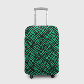 Чехол для чемодана 3D с принтом Абстрактный зелено-черный узор в Белгороде, 86% полиэфир, 14% спандекс | двустороннее нанесение принта, прорези для ручек и колес | абстрактный | зеленый | креативный камуфляж | линии | молодежный | полосатый | черный
