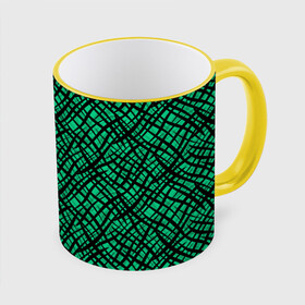 Кружка с полной запечаткой с принтом Абстрактный зелено-черный узор в Белгороде, керамика | ёмкость 330 мл | абстрактный | зеленый | креативный камуфляж | линии | молодежный | полосатый | черный