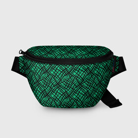 Поясная сумка 3D с принтом Абстрактный зелено-черный узор в Белгороде, 100% полиэстер | плотная ткань, ремень с регулируемой длиной, внутри несколько карманов для мелочей, основное отделение и карман с обратной стороны сумки застегиваются на молнию | абстрактный | зеленый | креативный камуфляж | линии | молодежный | полосатый | черный