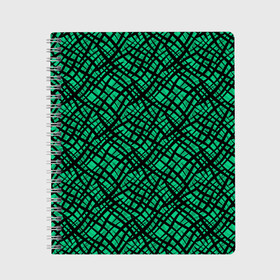 Тетрадь с принтом Абстрактный зелено-черный узор в Белгороде, 100% бумага | 48 листов, плотность листов — 60 г/м2, плотность картонной обложки — 250 г/м2. Листы скреплены сбоку удобной пружинной спиралью. Уголки страниц и обложки скругленные. Цвет линий — светло-серый
 | Тематика изображения на принте: абстрактный | зеленый | креативный камуфляж | линии | молодежный | полосатый | черный