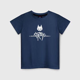 Детская футболка хлопок с принтом Stray Game 2021 Logo в Белгороде, 100% хлопок | круглый вырез горловины, полуприлегающий силуэт, длина до линии бедер | Тематика изображения на принте: 2021 | cat | cyberpunk | game | stray | бродилка | бродить | бродячий | киберпанк | кот | стрей | стрэй