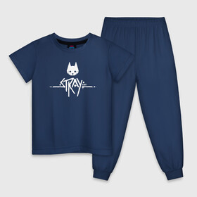 Детская пижама хлопок с принтом Stray Game 2021 Logo в Белгороде, 100% хлопок |  брюки и футболка прямого кроя, без карманов, на брюках мягкая резинка на поясе и по низу штанин
 | Тематика изображения на принте: 2021 | cat | cyberpunk | game | stray | бродилка | бродить | бродячий | киберпанк | кот | стрей | стрэй
