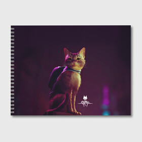 Альбом для рисования с принтом Stray Game 2021 в Белгороде, 100% бумага
 | матовая бумага, плотность 200 мг. | Тематика изображения на принте: 2021 | cat | cyberpunk | game | stray | бродилка | бродить | бродячий | киберпанк | кот | стрей | стрэй
