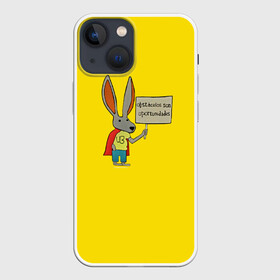Чехол для iPhone 13 mini с принтом Ultra Bunny в Белгороде,  |  | obstaculos son oportunidades | rabbit | жёлтый | заяц | надпись | плащ