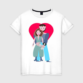 Женская футболка хлопок с принтом Пара в Белгороде, 100% хлопок | прямой крой, круглый вырез горловины, длина до линии бедер, слегка спущенное плечо | девушка | любовь | мужчина | семья | сердце