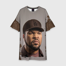 Детское платье 3D с принтом Ice Cube | Айс Куб (Z) в Белгороде, 100% полиэстер | прямой силуэт, чуть расширенный к низу. Круглая горловина, на рукавах — воланы | ice cube | oshea jackson | rap | айс куб | айс кьюб | реп | репер | рэпер | хип хоп