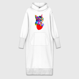 Платье удлиненное хлопок с принтом РАДУЖНЫЙ КОТИК   RAINBOW KITTY в Белгороде,  |  | heart | kitty | like | low poly | rainbow | животные | звери | котик | лайк | радуга | радужный котик | сердечко | цветные