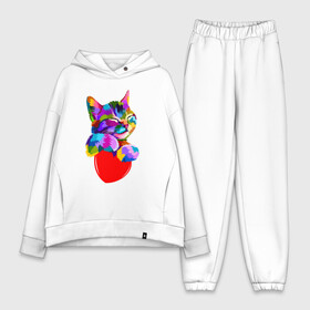 Женский костюм хлопок Oversize с принтом РАДУЖНЫЙ КОТИК   RAINBOW KITTY в Белгороде,  |  | heart | kitty | like | low poly | rainbow | животные | звери | котик | лайк | радуга | радужный котик | сердечко | цветные