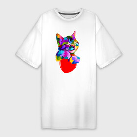 Платье-футболка хлопок с принтом РАДУЖНЫЙ КОТИК  RAINBOW KITTY в Белгороде,  |  | heart | kitty | like | low poly | rainbow | животные | звери | котик | лайк | радуга | радужный котик | сердечко | цветные