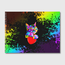 Альбом для рисования с принтом РАДУЖНЫЙ КОТИК / RAINBOW KITTY в Белгороде, 100% бумага
 | матовая бумага, плотность 200 мг. | heart | kitty | like | low poly | rainbow | животные | звери | котик | лайк | радуга | радужный котик | сердечко | цветные