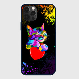 Чехол для iPhone 12 Pro с принтом РАДУЖНЫЙ КОТИК / RAINBOW KITTY в Белгороде, силикон | область печати: задняя сторона чехла, без боковых панелей | Тематика изображения на принте: heart | kitty | like | low poly | rainbow | животные | звери | котик | лайк | радуга | радужный котик | сердечко | цветные