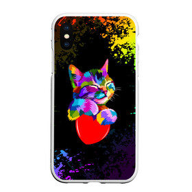 Чехол для iPhone XS Max матовый с принтом РАДУЖНЫЙ КОТИК / RAINBOW KITTY в Белгороде, Силикон | Область печати: задняя сторона чехла, без боковых панелей | heart | kitty | like | low poly | rainbow | животные | звери | котик | лайк | радуга | радужный котик | сердечко | цветные