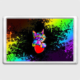 Магнит 45*70 с принтом РАДУЖНЫЙ КОТИК / RAINBOW KITTY в Белгороде, Пластик | Размер: 78*52 мм; Размер печати: 70*45 | heart | kitty | like | low poly | rainbow | животные | звери | котик | лайк | радуга | радужный котик | сердечко | цветные
