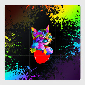Магнитный плакат 3Х3 с принтом РАДУЖНЫЙ КОТИК / RAINBOW KITTY в Белгороде, Полимерный материал с магнитным слоем | 9 деталей размером 9*9 см | Тематика изображения на принте: heart | kitty | like | low poly | rainbow | животные | звери | котик | лайк | радуга | радужный котик | сердечко | цветные